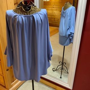 Sky baby blue blouse with ruffled 3/4 sleeves